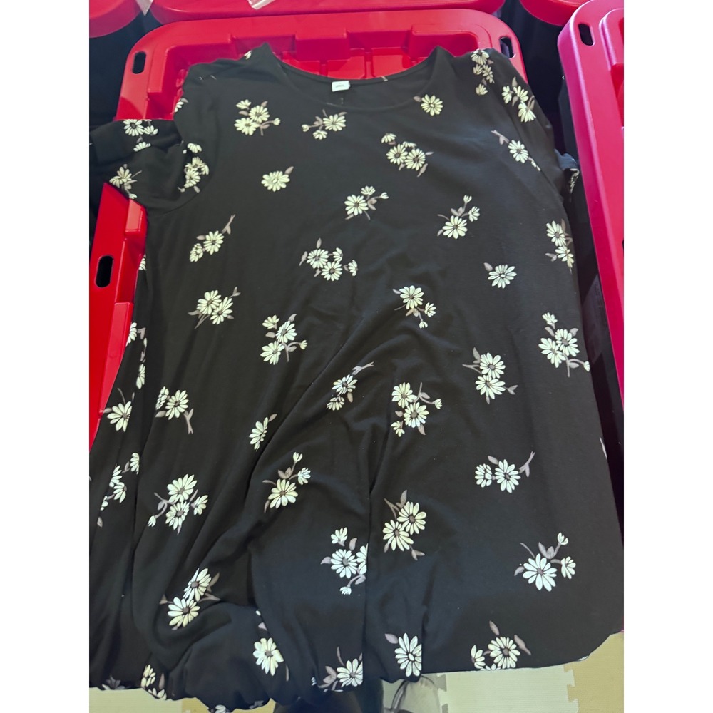 Old Navy Womens XL Black Floral Daisy Short Sleeve Swing T-Shirt Dress
